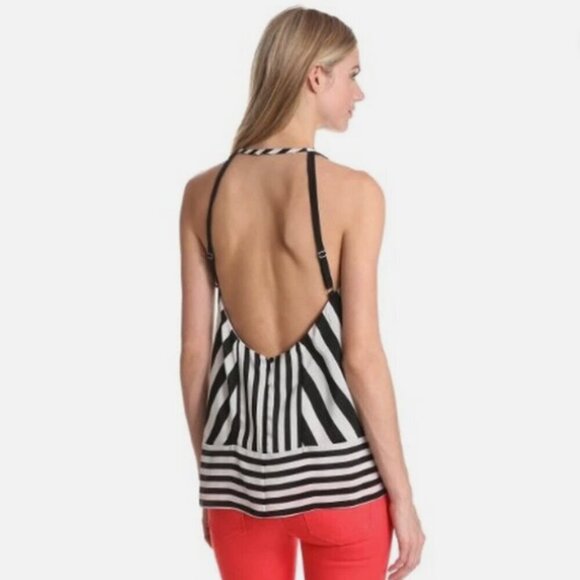 BCBG Black & White Dana Striped Silk Halter Top - Large - Picture 12 of 13